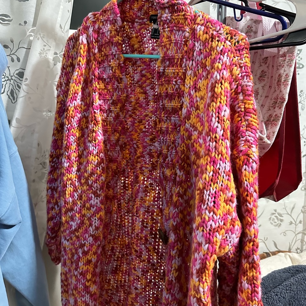 Forever 21 long thick knit candy colored cardigan